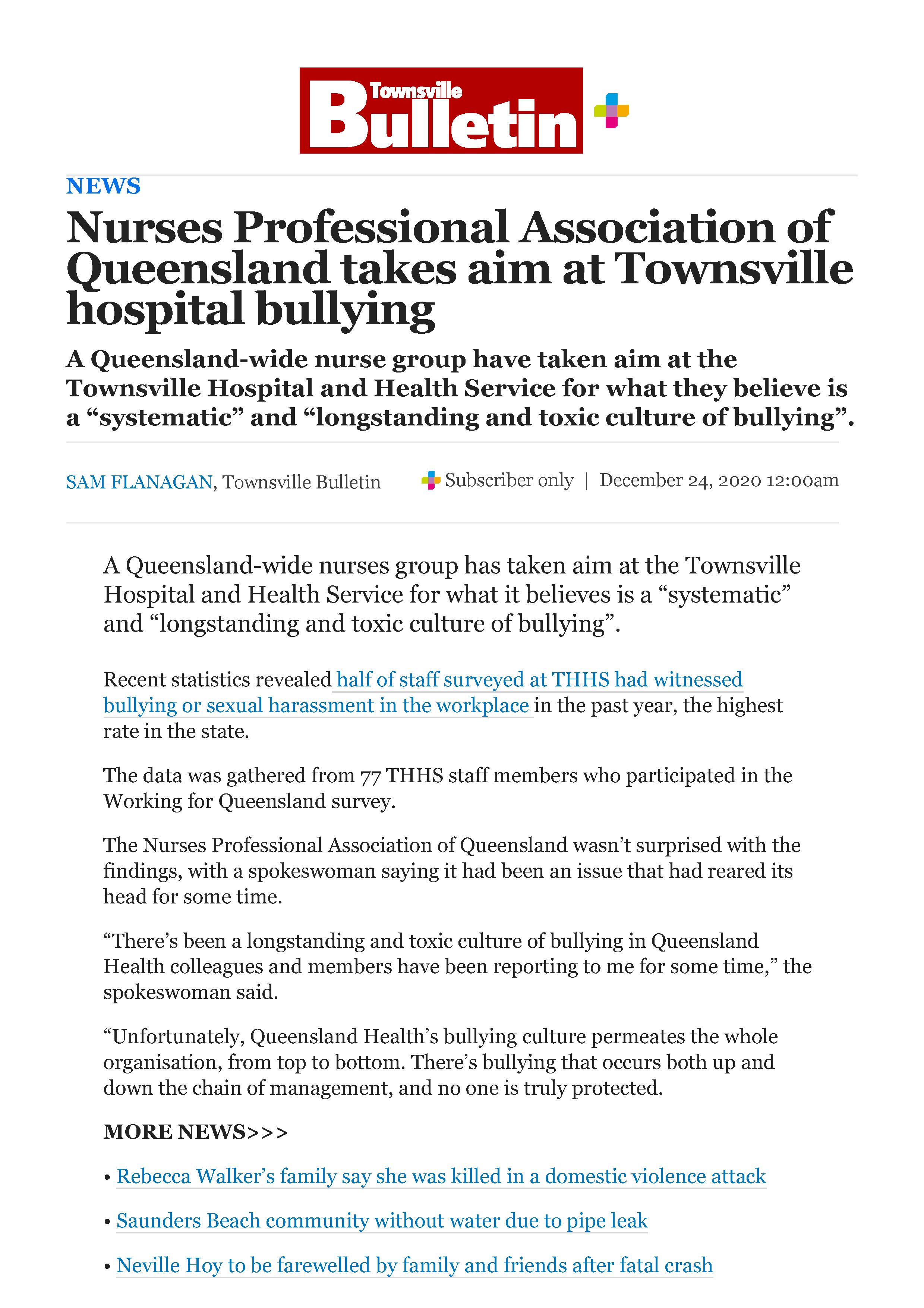 Nurses_Professional_Association_of_Queensland_takes_aim_at_Townsville_hospital_bullying___Townsville_Bulletin_Page_1